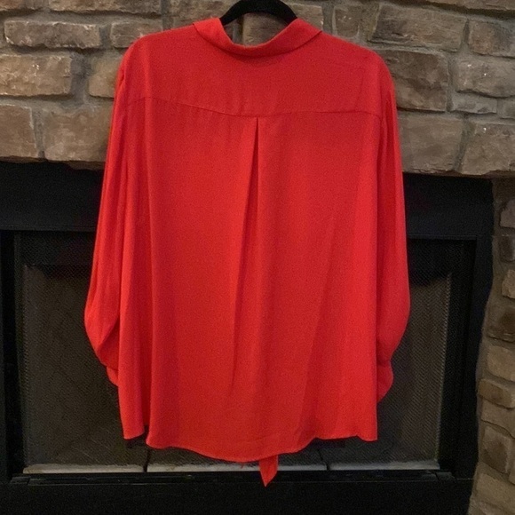 Allison Daley Red button down blouse with front tie and unique rolled sleeves.1X - Picture 5 of 6